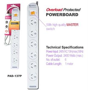 PAD-137P 6-Way Power Board with Master Switch