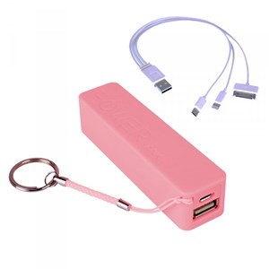 2200mah Emergency Power Bank with 3 in 1 Charging Cable Precision PINK