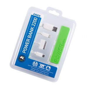 2200mah Emergency Power Bank with 3 in 1 Charging Cable GREEN