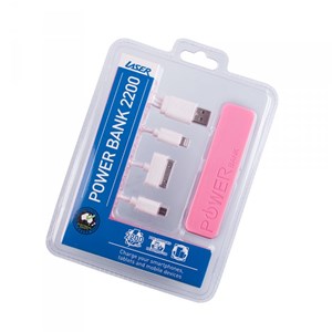 2200mah Emergency Power Bank with 3 in 1 Charging Cable PINK