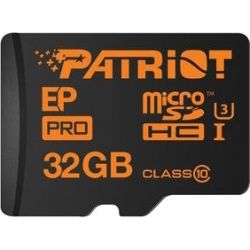 Patriot EP Pro PEF32GEPMCSHC10, 32GB Extreme Pro Class 10 MicroSDHC/XC and UHS-I and U3 Flash Card, 4K Video recording, UHD photography, SD Adapter, up