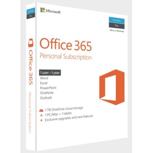 Microsoft Office 365 Personal Mac/Windows, No DVD Retail Box, 1 Year Subscription. (LS) > SMS-OF365P-1YRMLP-1U