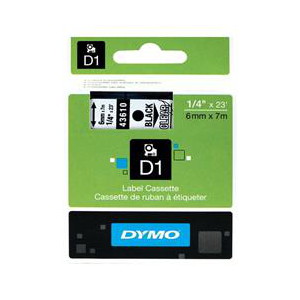 DYMO D1 (SD43610/S0720770) Label Cassette, 6mm x 7m - Black on Clear