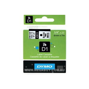 DYMO D1 (SD43613/S0720780) Label Cassette, 6mm x 7m - Black on White