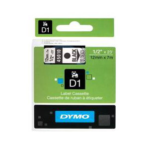 DYMO D1 (SD45010/S0720500) Label Cassette, 12mm x 7m - Black on Clear