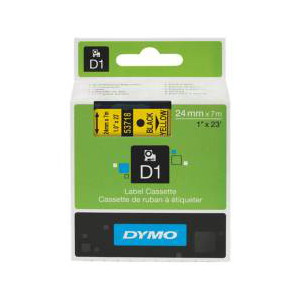 DYMO D1 (SD53718/S0720980) Label Cassette, 24mm x 7m - Black on Yellow