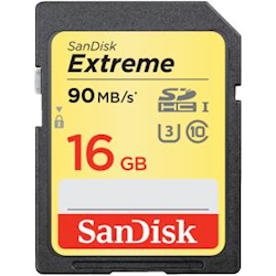 SanDisk Extreme SDHC, SDXNE 16GB, U3, C10, UHS-I, 90MB/s R, 40MB/s W, 4x6, Lifetime Limited