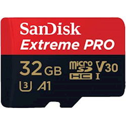 SanDisk Extreme Pro microSDHC, SQXCG 32GB, V30, U3, C10, A1, UHS-1, 100MB/s R, 90MB/s W, 4x6, SD Adapter, Lifetime Limited