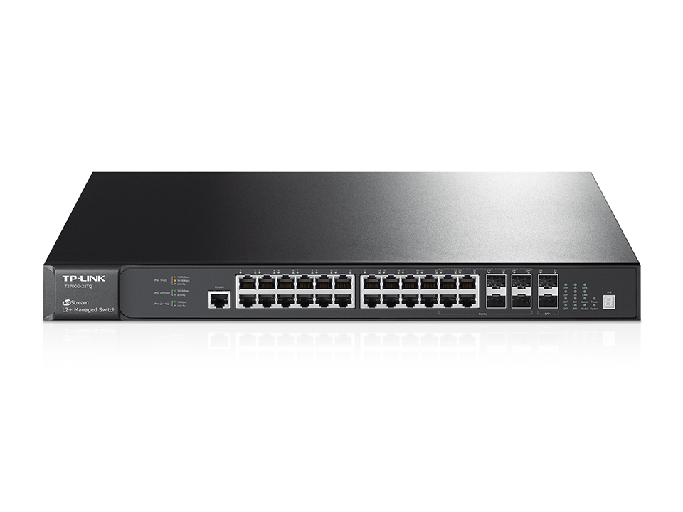 TP-Link T2700G-28TQ JetStream 28-Port Gigabit Stackable L2+ Managed Switch 24x1Gbps LAN Ports 4 combo gigabit SFP Slots LS