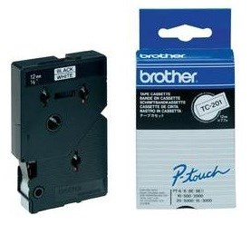 Brother TC201 P-Touch TC Laminated Tape Black on White - GENUINE