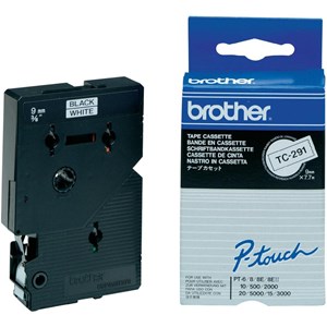 Brother TC-291 9mm Black on White TC Tape