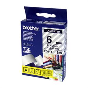 Brother TZ-111 Laminated Black Printing on Clear Tape (6mm Width 8 Metres in Length)