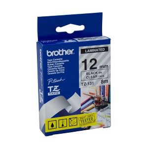 Brother TZ-131 Laminated Black Printing on Clear Tape (12mm Width 8 Metres in Length)