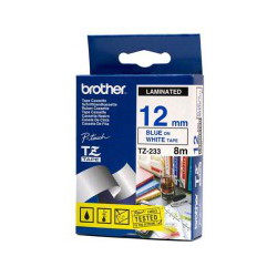 Brother TZ-233 Laminated Blue Printing on White Tape (12mm Width 8 Metres in Length)