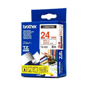 Brother TZ-252 Laminated Red Printing on White Tape (24mm Width 8 Metres in Length)