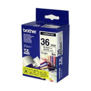Brother TZ-261 Laminated Black Printing on White Tape (36mm Width 8 Metres in Length)