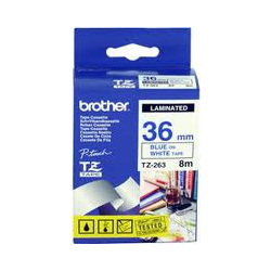 Brother TZ-263 Laminated Blue Printing on White Tape (36mm Width8 Metres in Length)