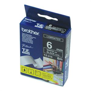Brother TZ-315 Laminated White Printing on Black Tape (6mm Width 8 Metres in Length)