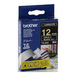 Brother TZ-334 Laminated Gold Printing on Black Tape (12mm Width 8 Metres in Length)