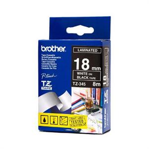 Brother TZ-345 White Printing on Black Tape (18mm Width 8 Metres in Length)