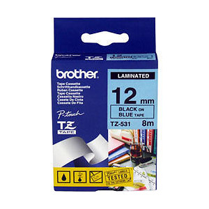 Brother TZ-531 Laminated Black Printing on Blue Tape (12mm Width 8 Metres in Length)