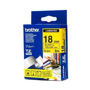 Brother TZ-641 Laminated Black Printing on Yellow Tape (18mm Width 8 Metres in Length)