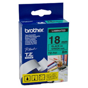 Brother TZ-741 Laminated Black Printing on Green Tape (18mm Width 8 Metres in Length)