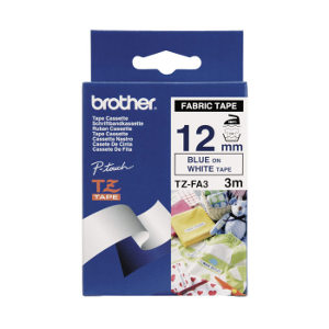 Brother TZ-FA3 Fabric Iron on Tape Blue Printing on White Tape (12mm Width 3 Metres in Length)