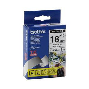 Brother TX-FX241 Flexible Laminated Black Printing on White Tape (18mm Width 8 Metres in Length)