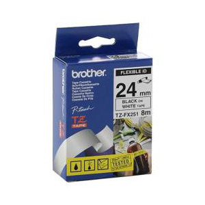 Brother TZ-FX251 Flexible Laminated Black Printing on White Tape (24mm Width, 8 Metres in Length)