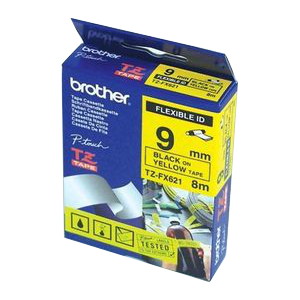 Brother TZ-FX621 Flexible Laminated Tape, Black Printing on Yellow (9mm Width, 8 Metres in Length)
