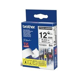 Brother TZ-S231 Strong Adhesive Laminated Tape Black Printing on White (12mm Width 8 Metres in Lengt