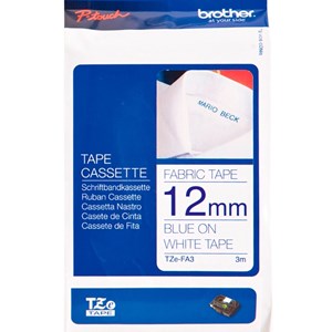 Brother 12mm Blue on White Fabric TZE Tape