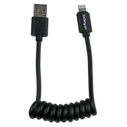 StarTech 0.3m (1ft) Coiled Black Apple 8-Pin Lightning Connector to USB Cable for iPhone/iPod/iPad