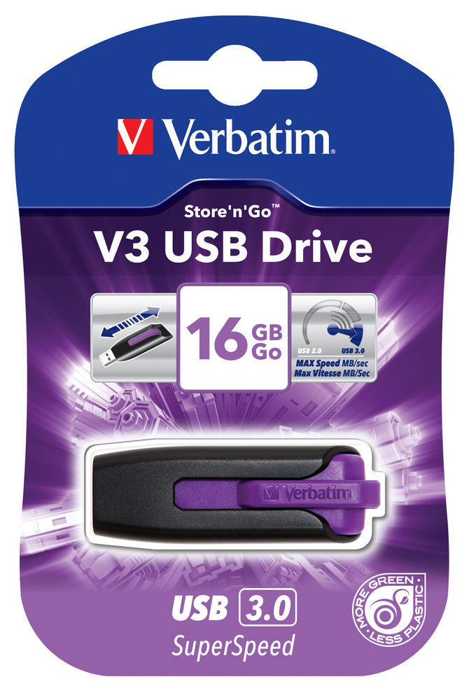 Verbatim 16GB V3 USB3.0 Violet Store'n'Go V3; Rectractable